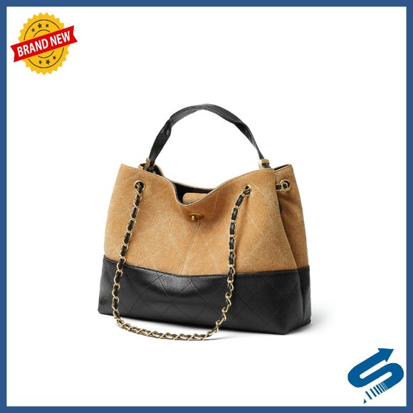 Quilted Suede Tote Bag with Chain Strap, Medium Size, Work & Casual Purse